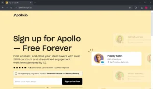 a screenshot highlighting apollo.io's sign-up page as a navigational resource